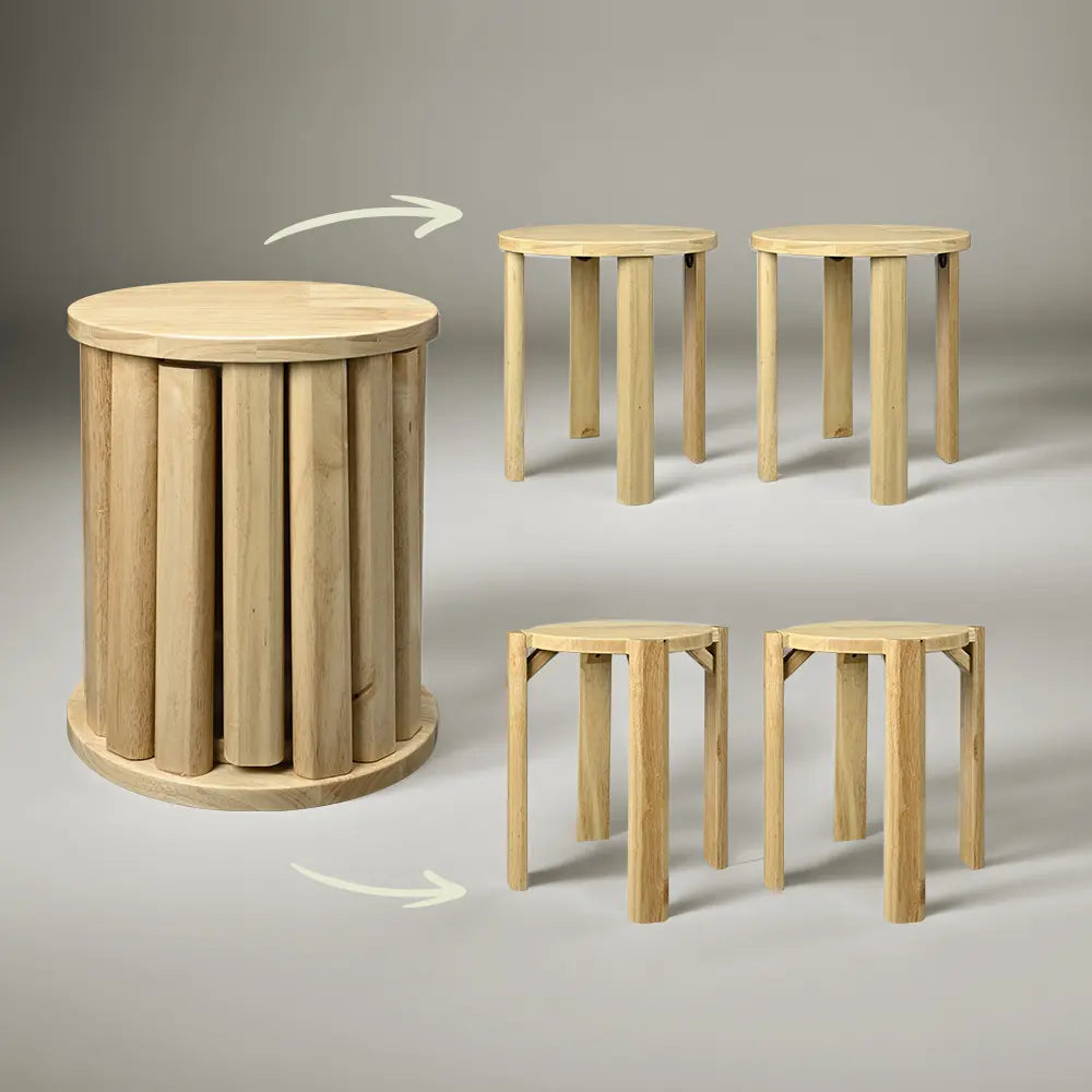 Crest Stacking Coffee Table Set of 4 Wooden Stools