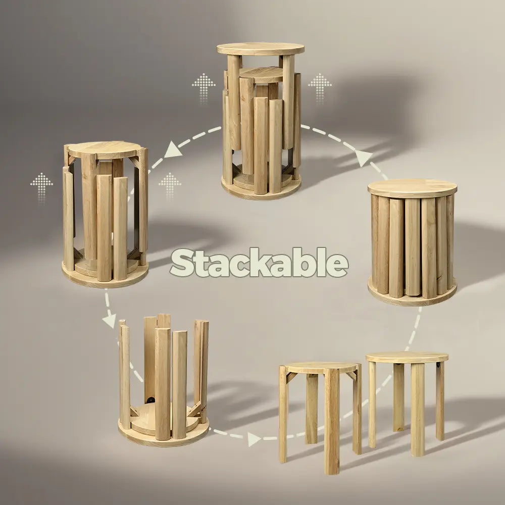 Crest Stacking Coffee Table Set of 4 Wooden Stools