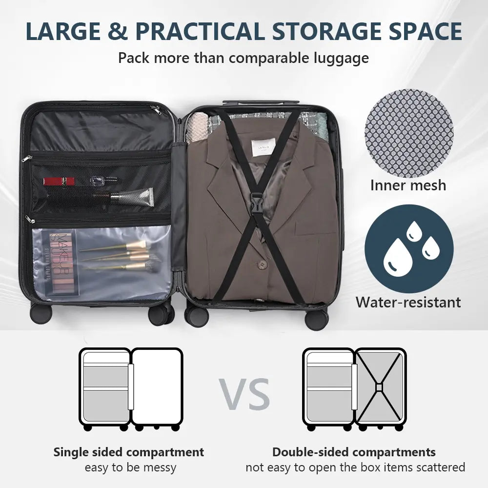 Interior compartments and straps inside Balmain luggage for organized packing