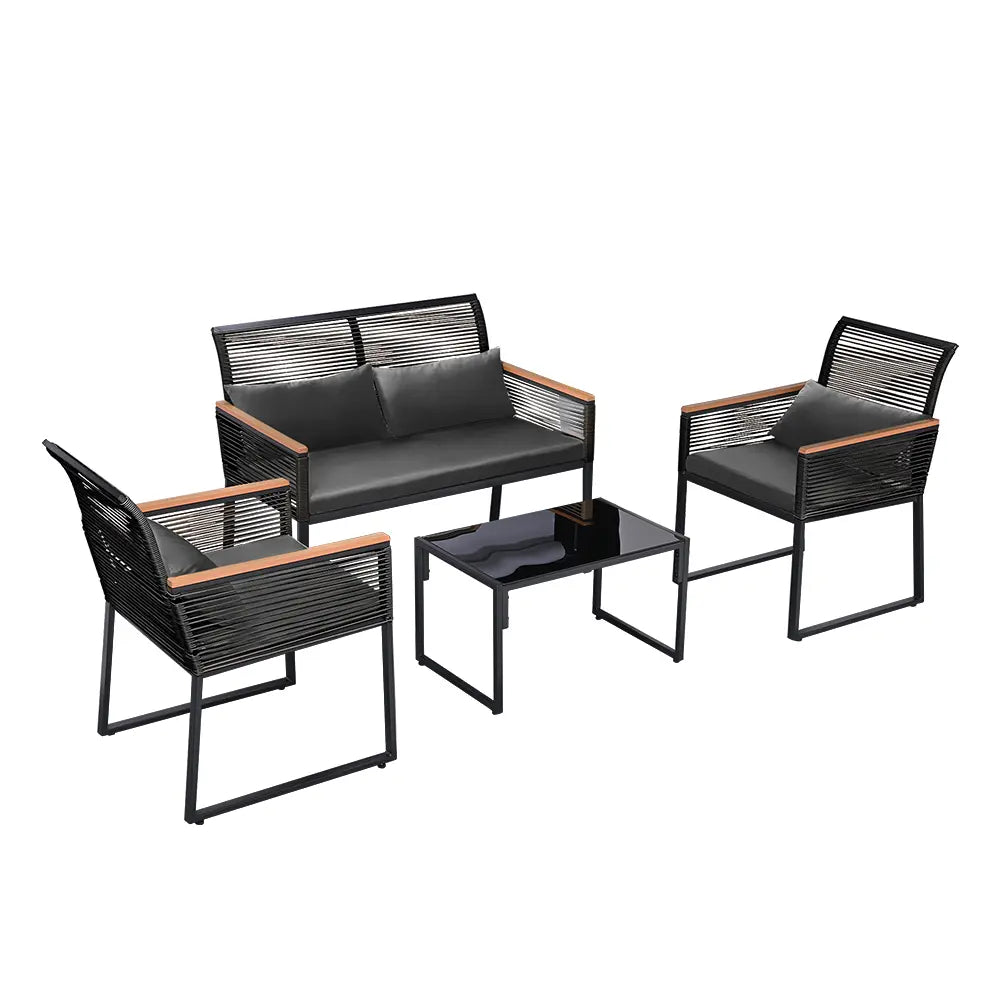 Allegra outdoor furniture set with wicker loveseat and dining chairs