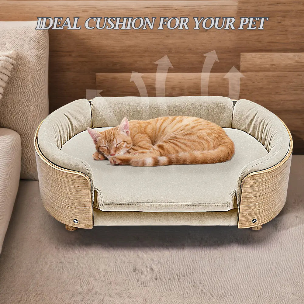 Side profile of Aron pet sofa showing modern bentwood design