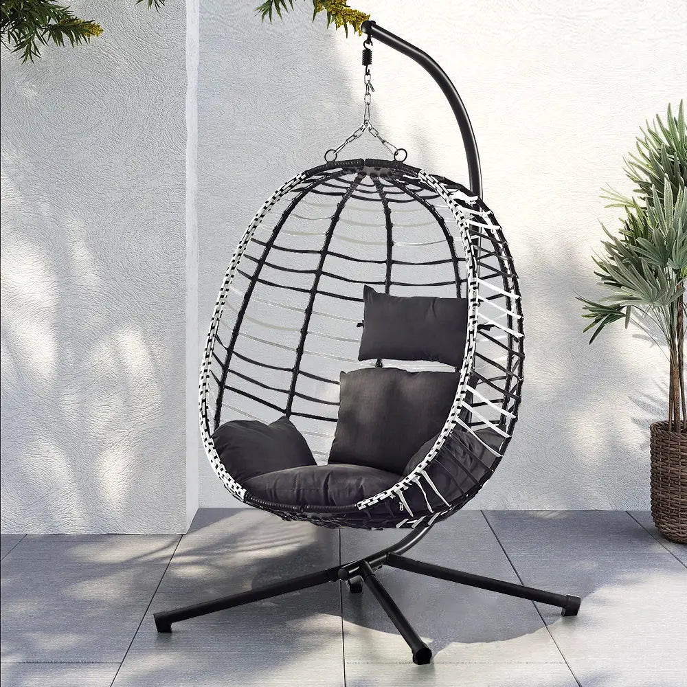 Allegra Outdoor Rattan Hanging Egg Chair Black