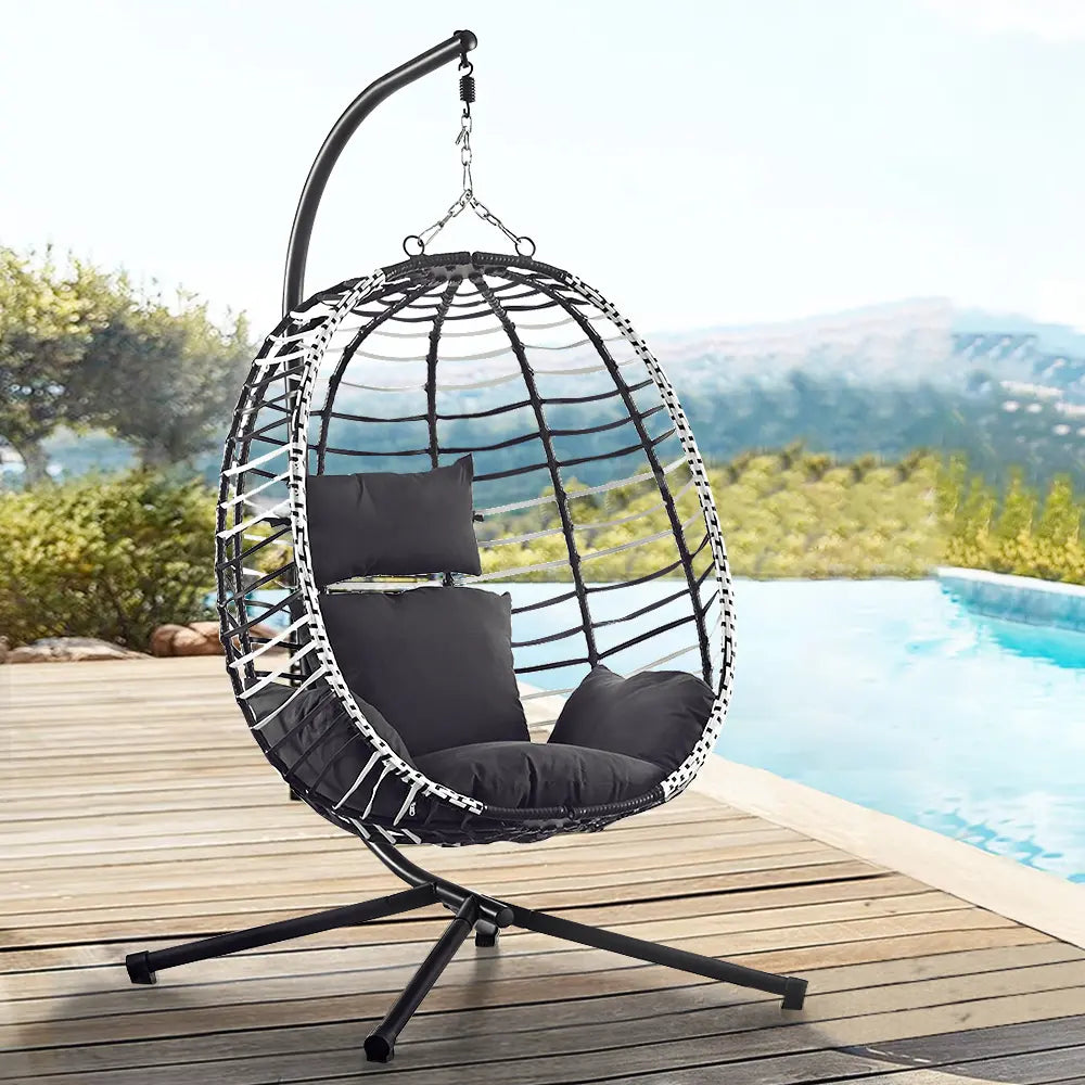 Allegra Outdoor Rattan Hanging Egg Chair Black