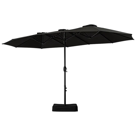 Lucien Outdoor Umbrella with Base in a patio setting