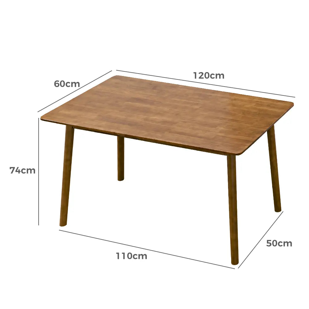 Side view of Barron 120x60cm dining table showing its sturdy rubber wood legs